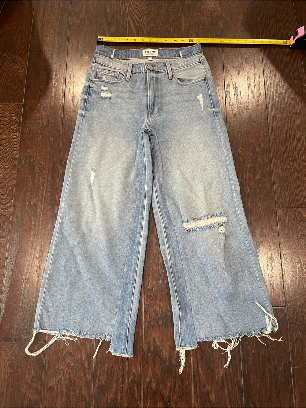 Frame Truxton Jeans Women Size 26 Blue Distressed Reconstructed Wide Leg Crop